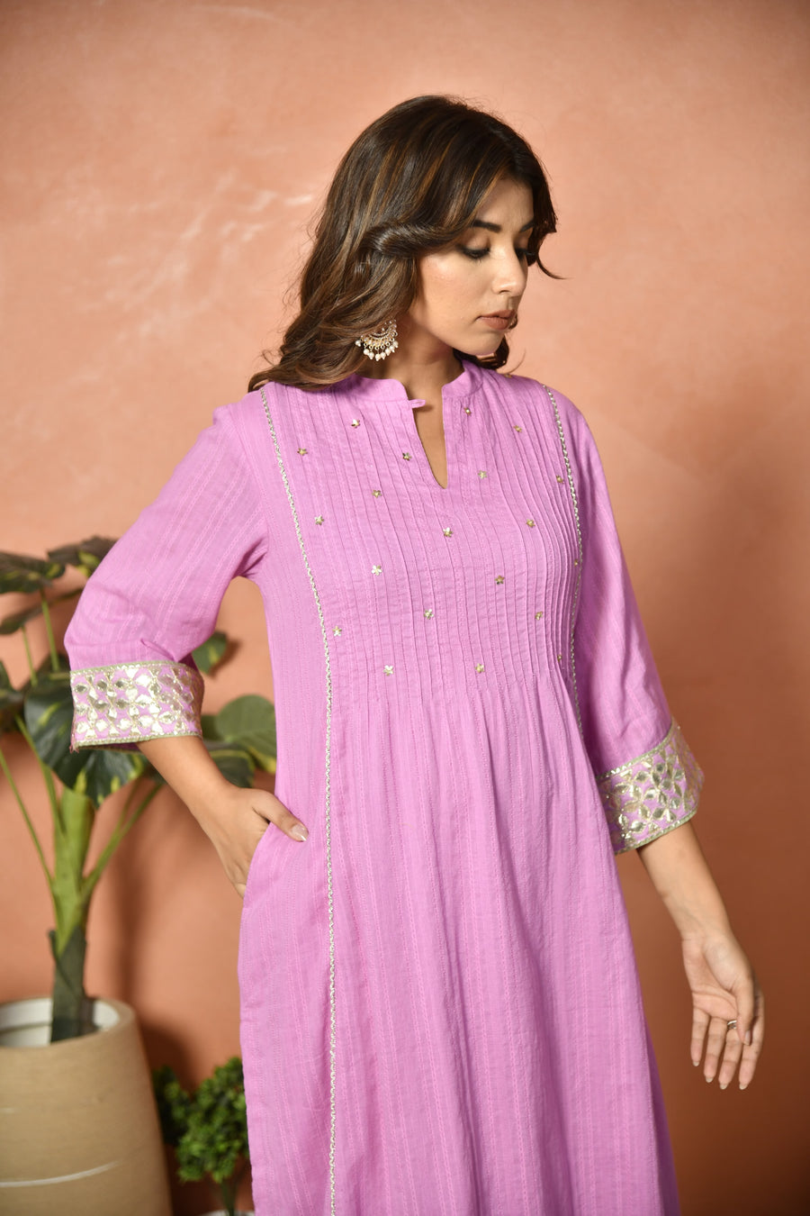 Purple festive embroidered cotton suit set - detail shot - EKOHUM