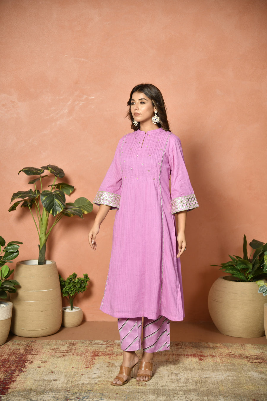 Purple festive embroidered cotton suit set - festive styling - EKOHUM