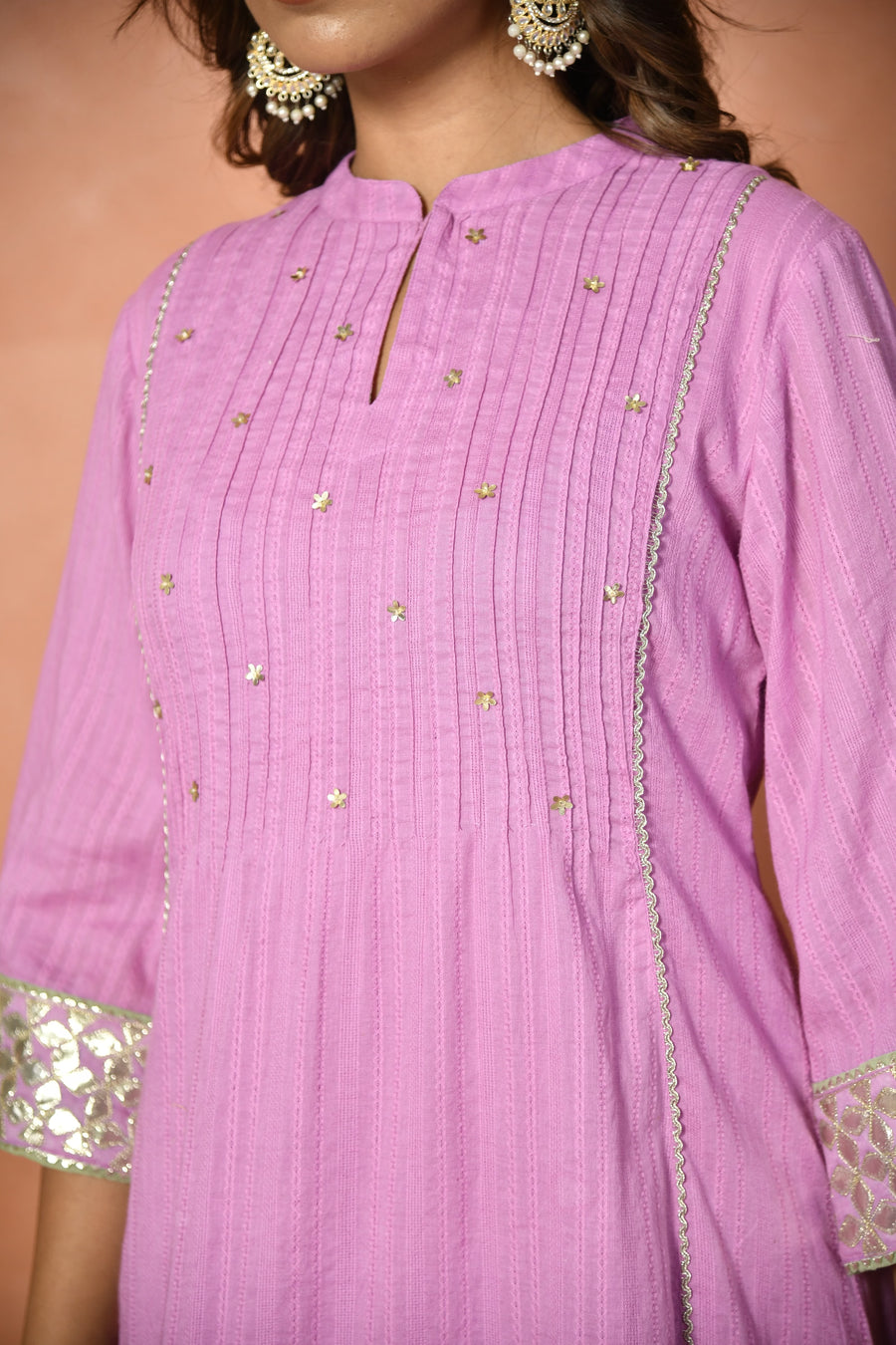 Purple festive embroidered cotton suit set - detail 3 - EKOHUM