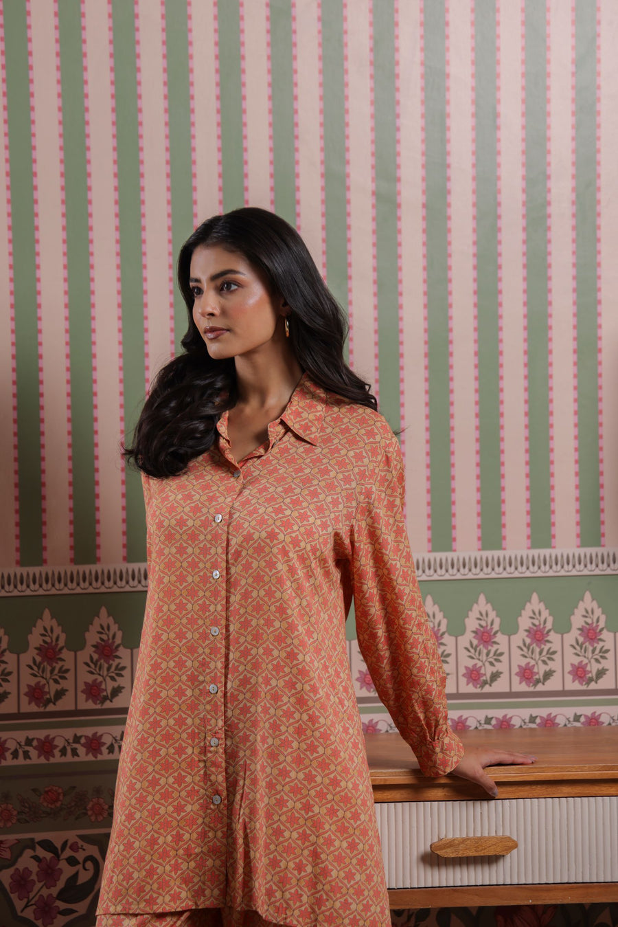 Ochre Yellow Muslin Asymmetric Comfort Fit Front Open Kurta with Pants