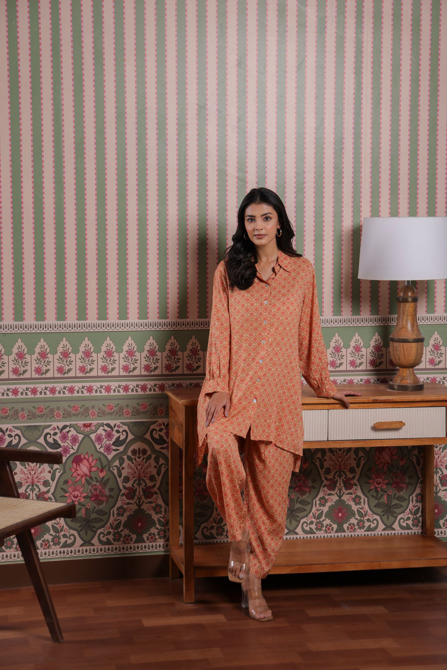 Ochre Yellow Muslin Asymmetric Comfort Fit Front Open Kurta with Pants