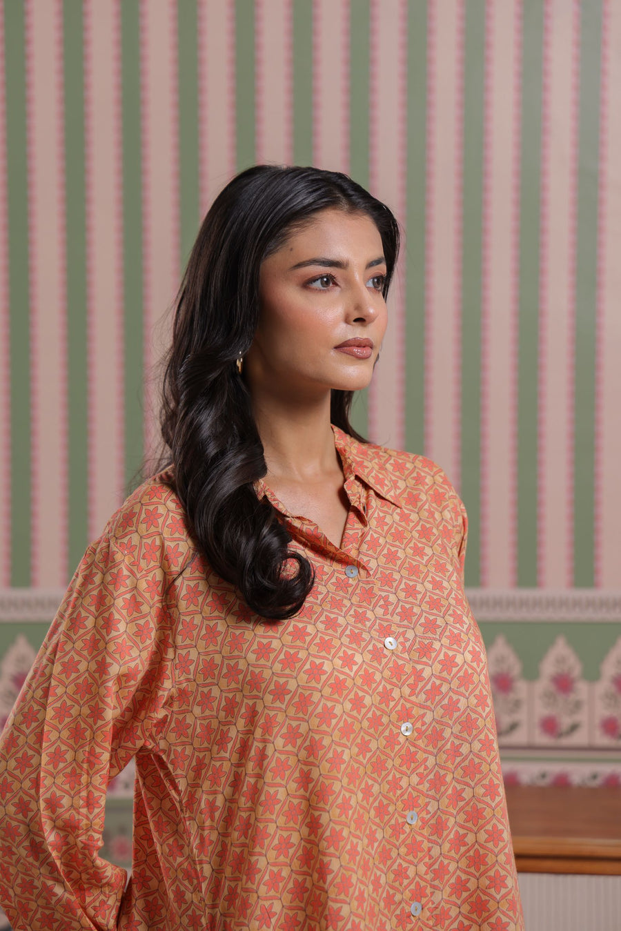 Ochre Yellow Muslin Asymmetric Comfort Fit Front Open Kurta with Pants