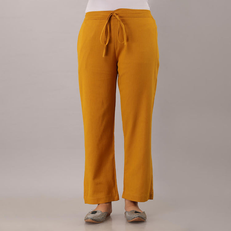 Mustard Cotton Narrow Bottom Flex Pant