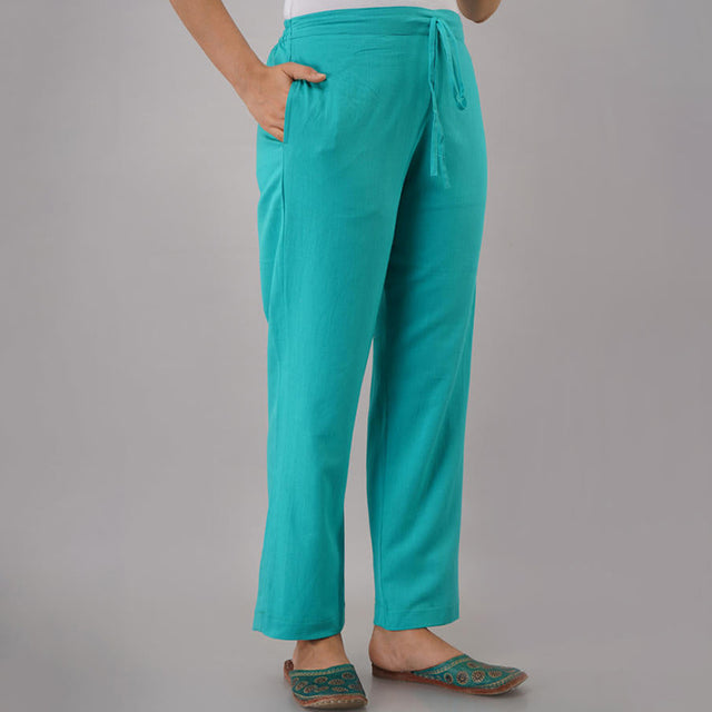 Sea Green Cotton Narrow Bottom Flex Pant
