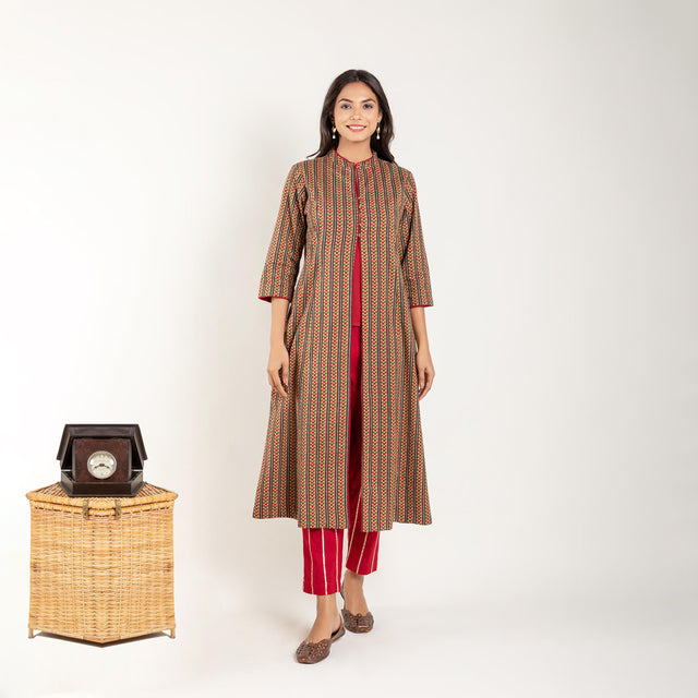 Color Block Maroon Co-Ord Set - Set of 3