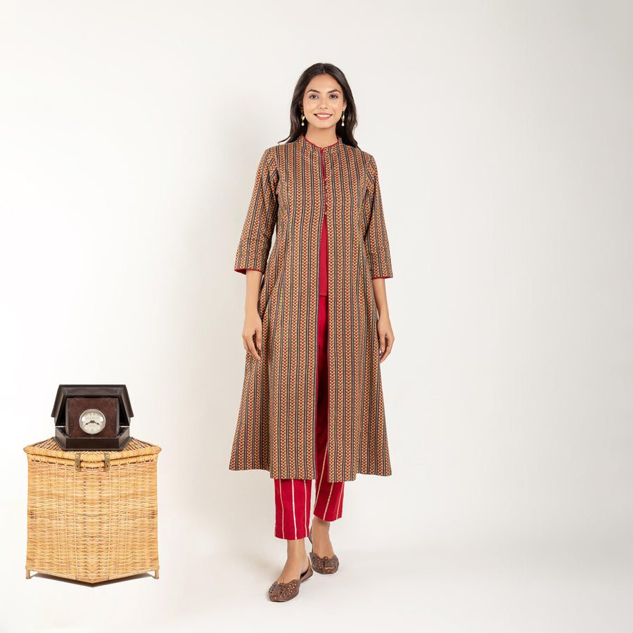 Color Block Maroon Co-Ord Set - Set of 3