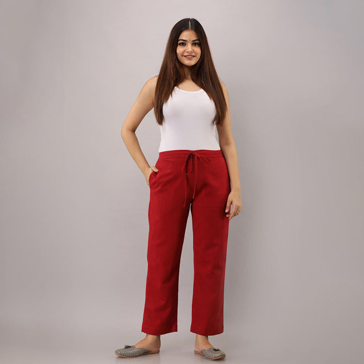 Maroon Cotton Narrow Bottom Flex Pant